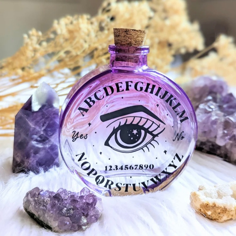 Goddess Provisions Cosmic Answers Potion Bottle in Purple Variegated Clear Glass